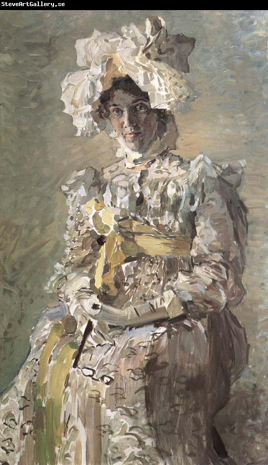 Mikhail Vrubel Portrait of Nadezhda zabela-Vrubel.the Artist's wife,wearing an empire-styles summer dress made to his design